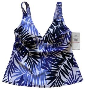 Jantzen Classics Tankini Swim Top Blue White Fern Print Swimsuit Top Size 10 NEW